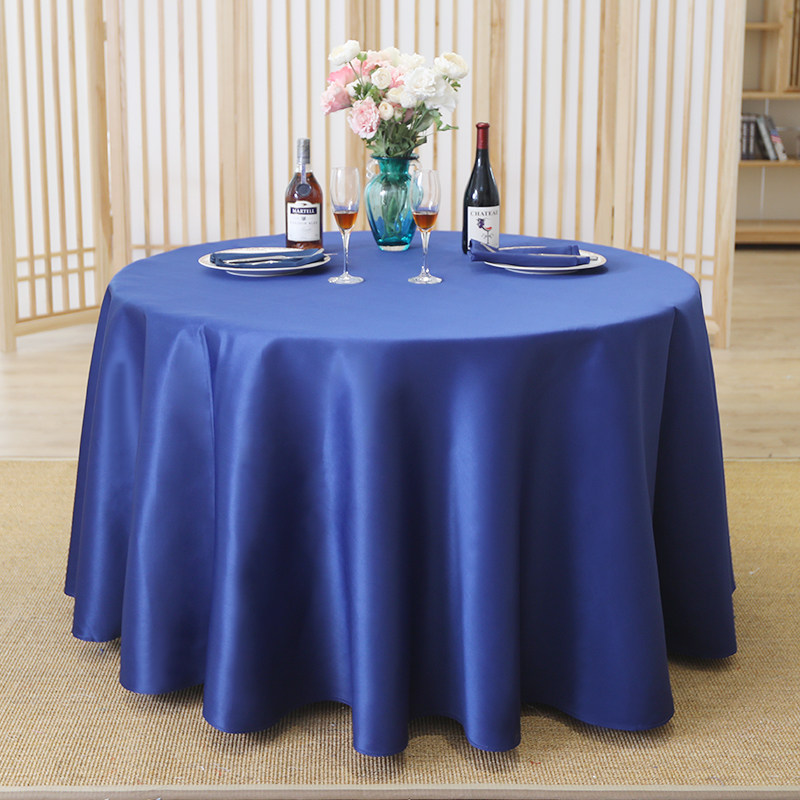 蓝色定做酒店桌布台裙桌纯色绸缎藏蓝宝蓝香槟色桌布