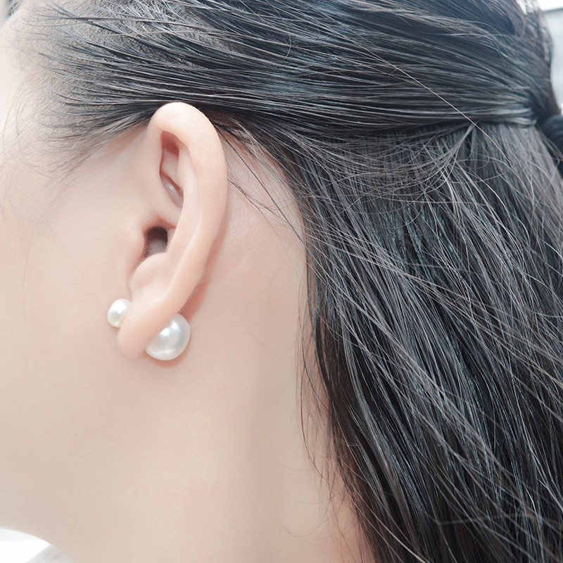娜恋天然淡水双面大小小珍珠耳钉简约纯银耳环耳钉