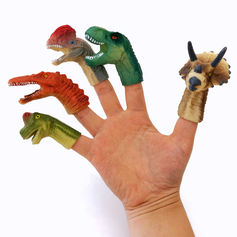 恐龙手指过家家玩具仿真软胶亲子互动讲故事套装仿真