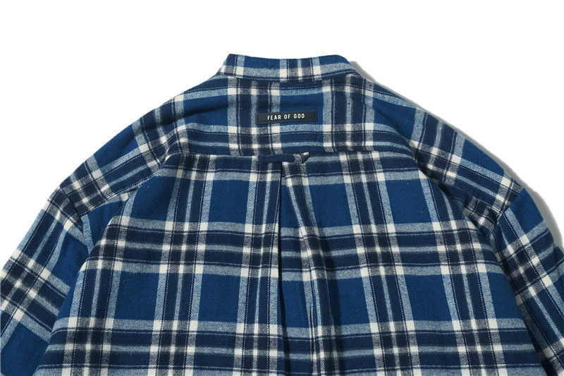 fearofgodfog第六季高街格子条纹亨利领套头长袖衬衫情侣外套