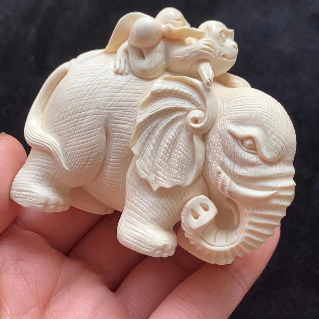 摆件猛犸昌弘猛犸象象牙冰料满纹封侯拜相把玩摆件