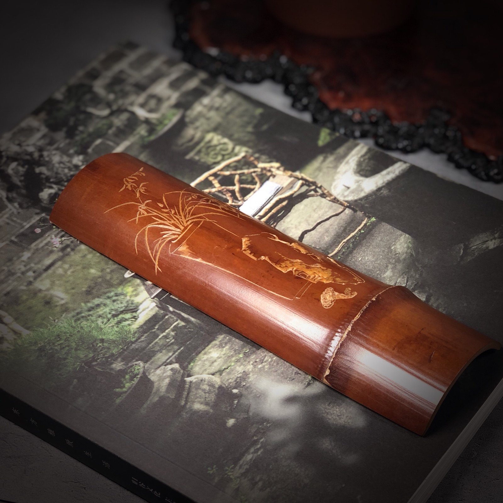 园冶志竹刻老煤竹茶则手工雕刻湘妃云妃竹子茶道配件文人书房