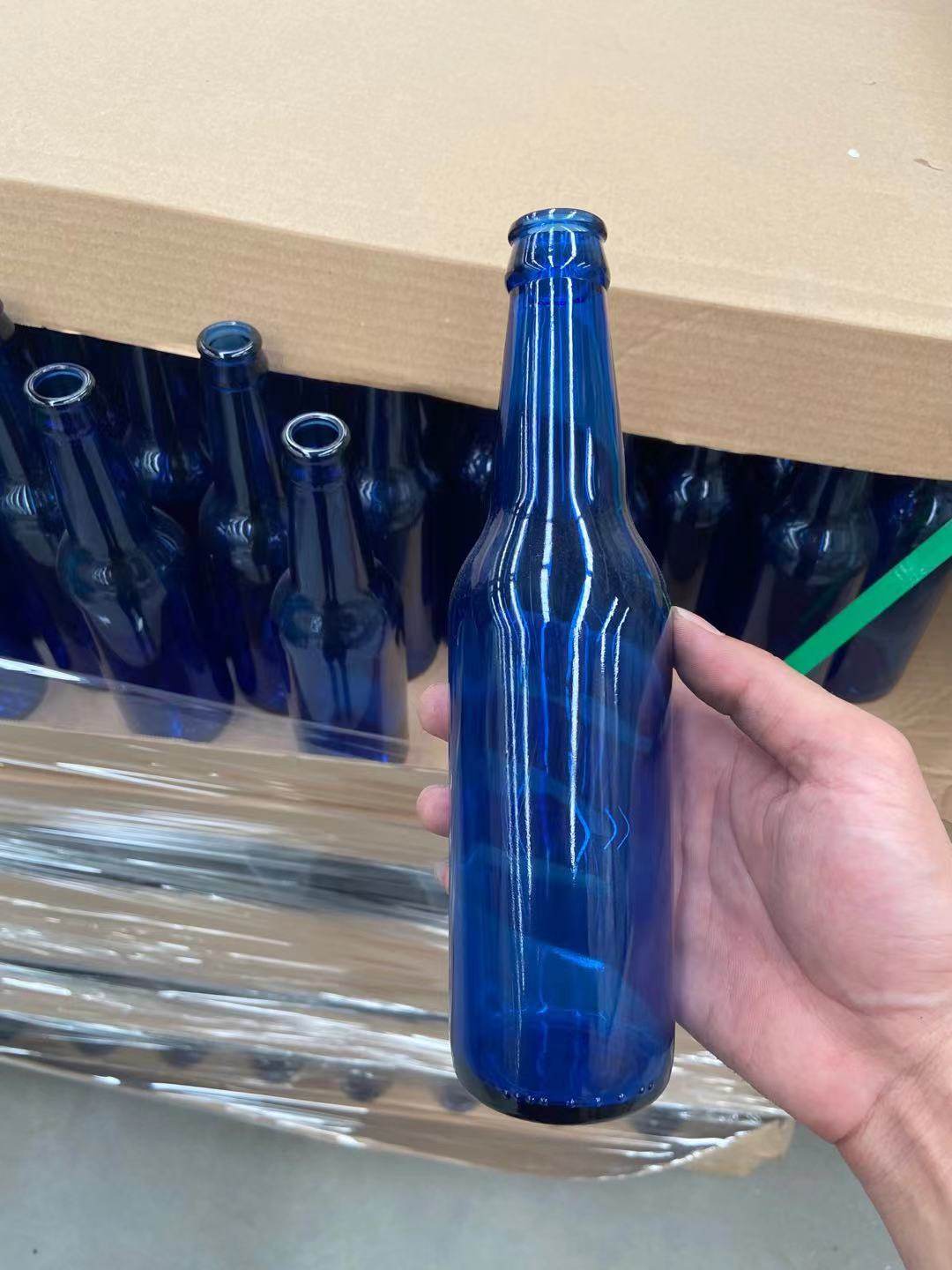 啤酒瓶新款330ml蓝色自酿压力精酿装饰饮料玻璃瓶密封罐