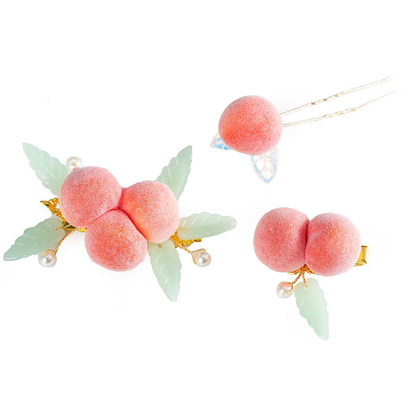 明制汉服配饰发夹古风发簪套装桃子百搭发饰发饰