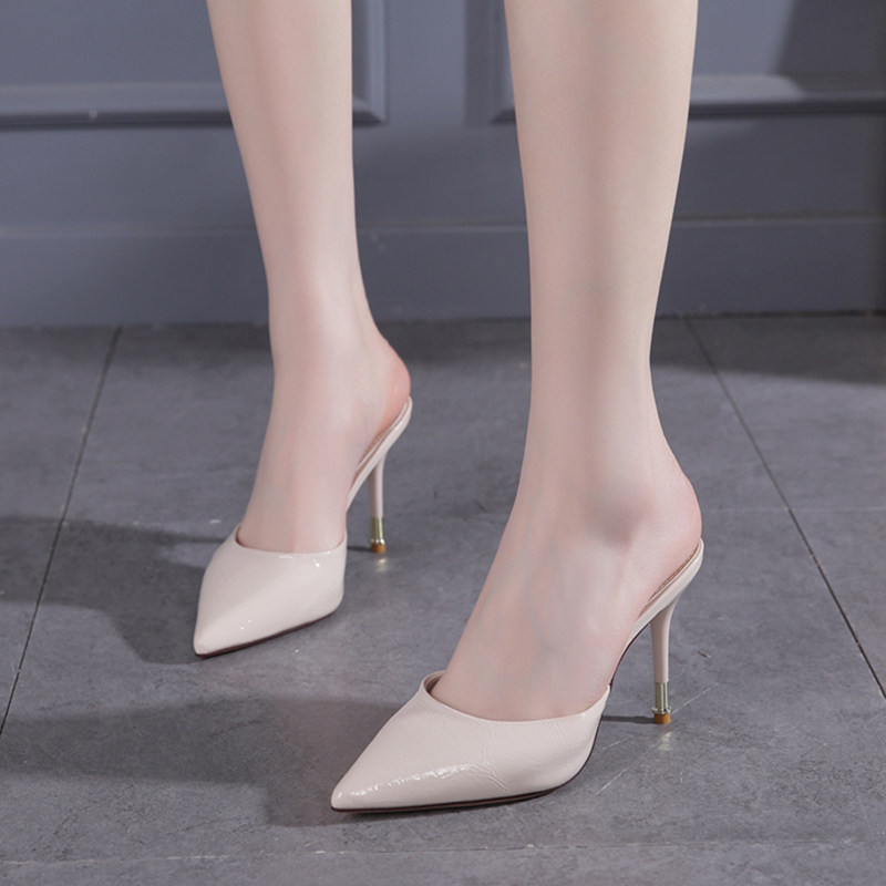 高跟鞋2021春夏新款包头室外百搭尖头拖鞋半拖包头拖