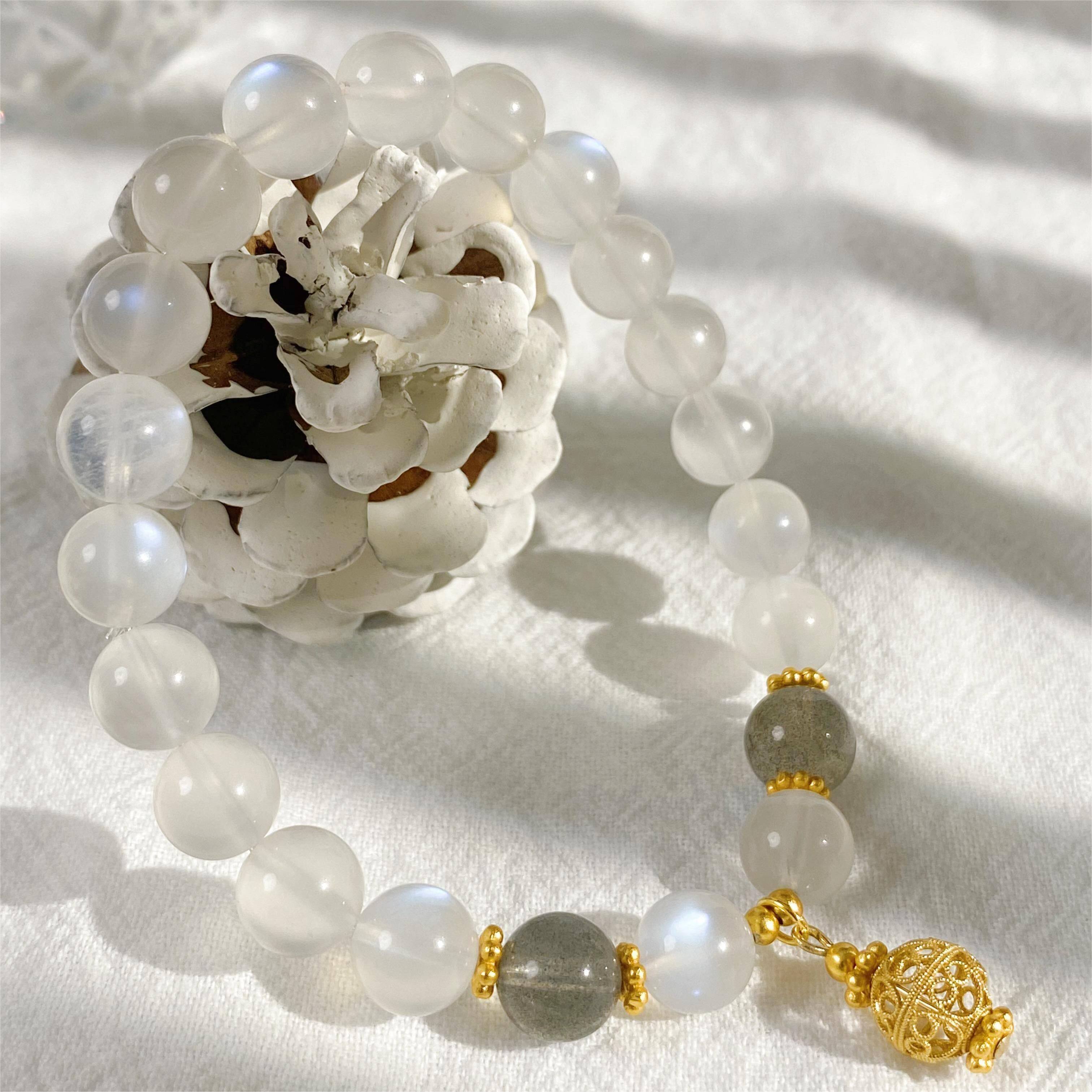 粉黛原创斯里兰卡天然白月光月光石手链女灰月光s925手链