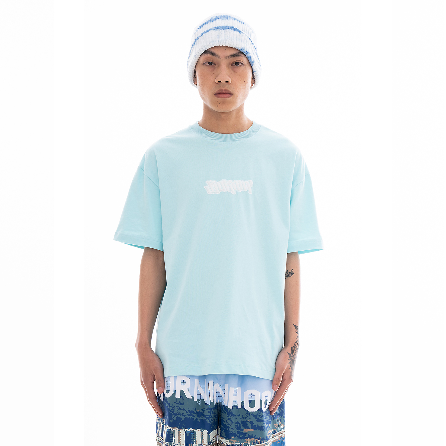 BURNIN*横排LOGO发泡印花TEE 情侣纯棉宽松多色字母短袖T恤