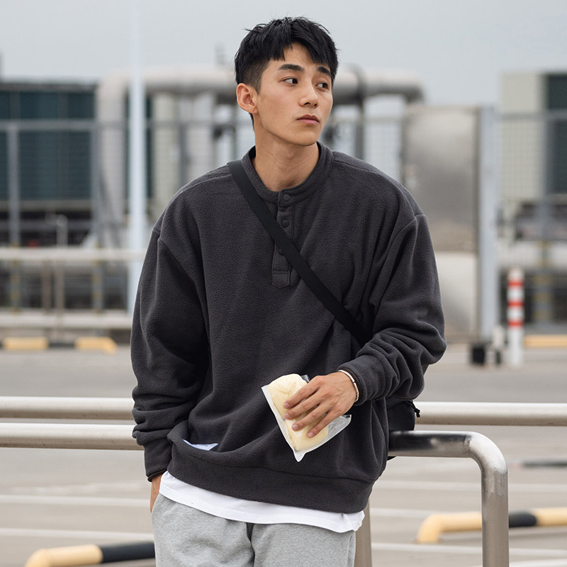 wedenborg日系21ss国潮双面摇粒绒立领套头亨利领卫卫衣