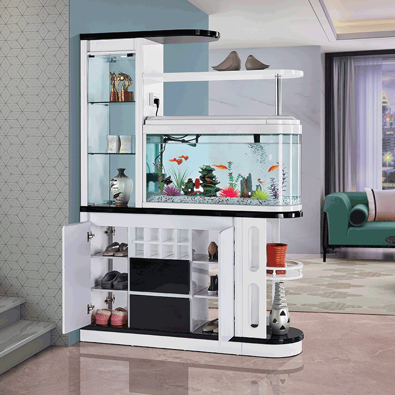 客厅隔断带鱼缸柜酒柜进门玄关柜间厅门厅柜屏风装饰烤漆双面鞋柜