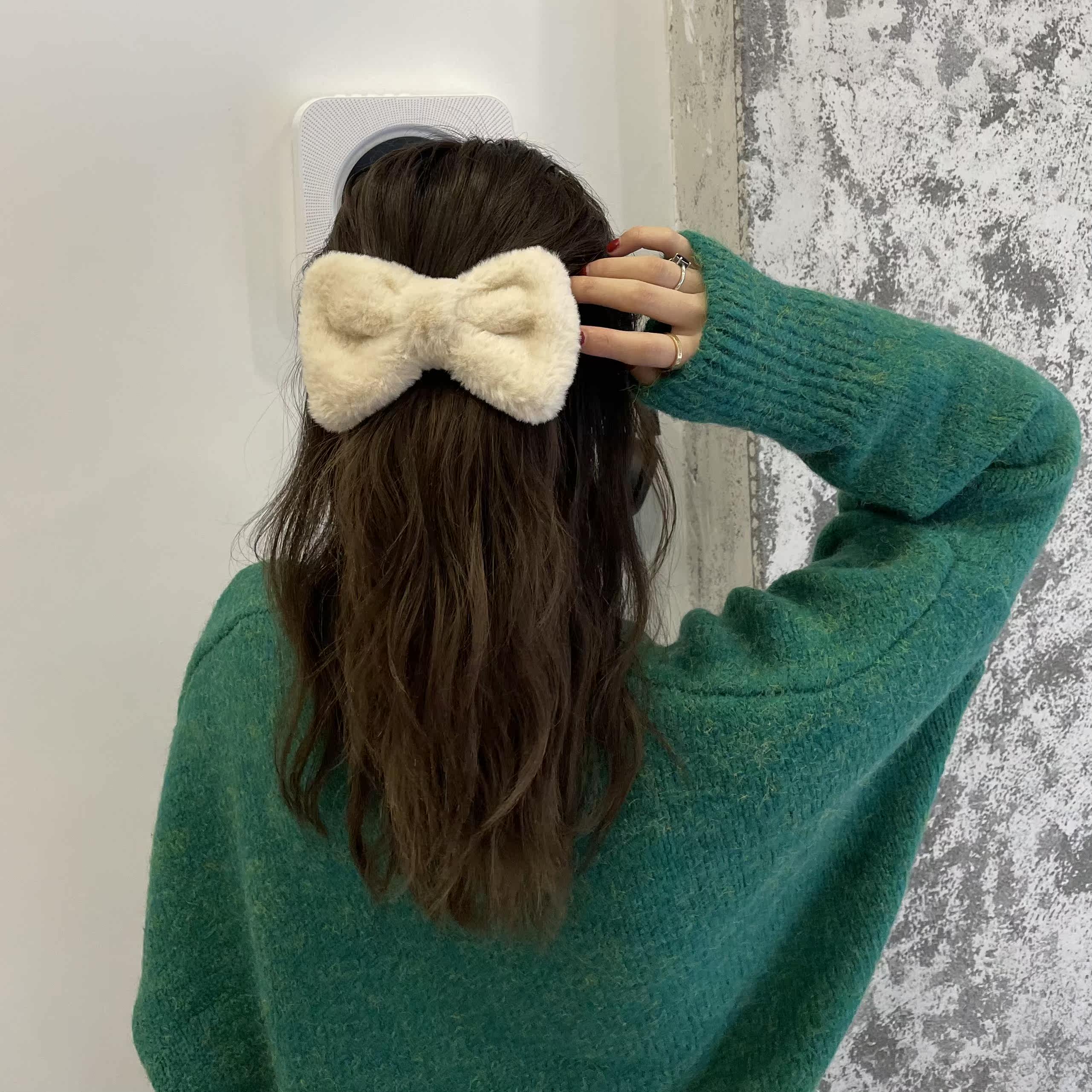 田子酱 软fufu的毛绒蝴蝶结发夹日韩ins少女可爱复古秋冬法式发饰