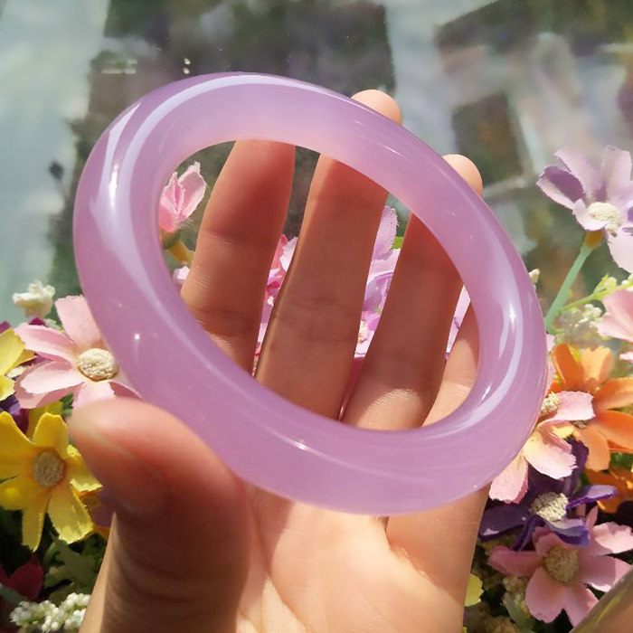 芙蓉手镯纯天然玉圆条玉手玛瑙玉镯镯子玉髓冰种圆手饰