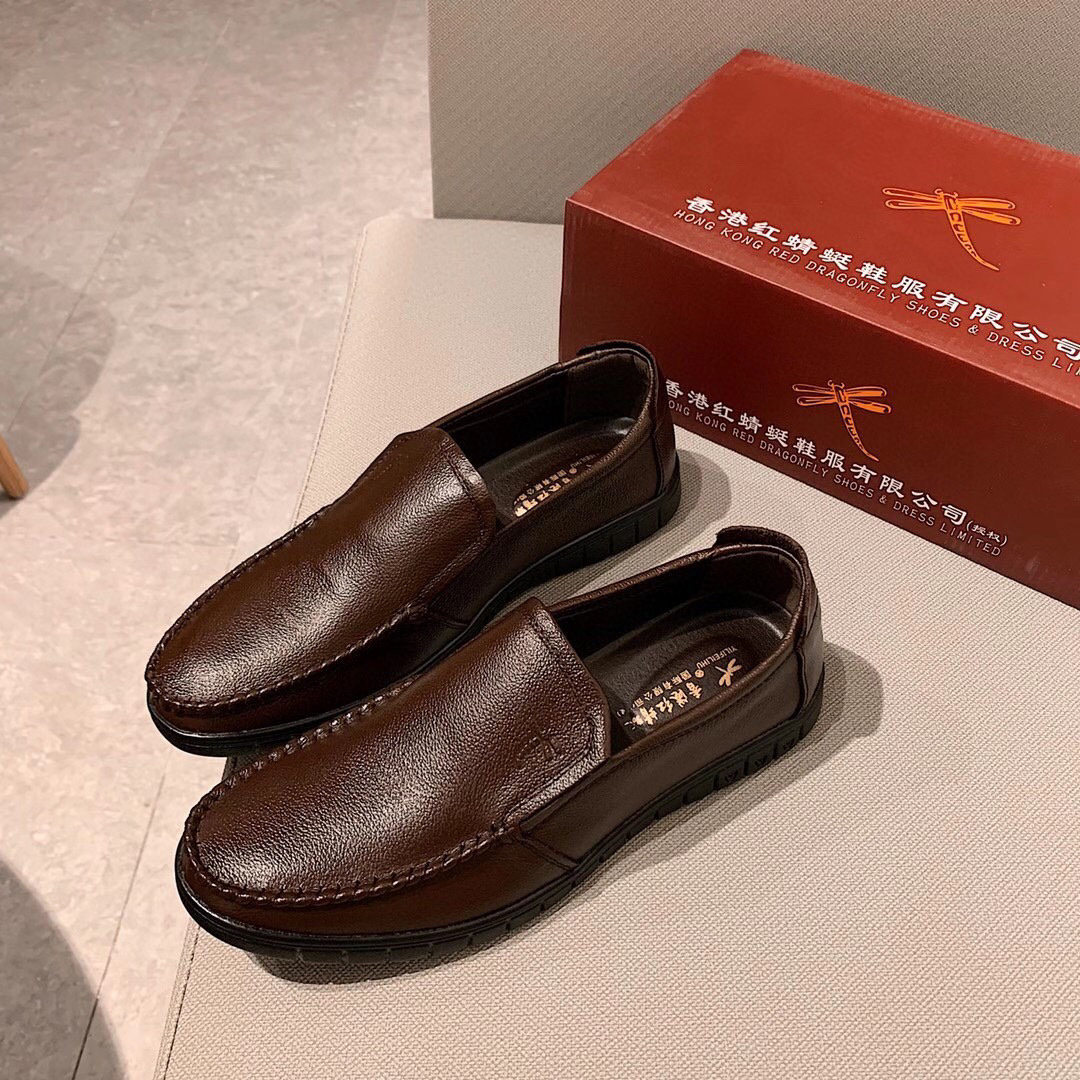 夏季新款红青蜒男皮鞋男士真皮休闲软面皮软单鞋