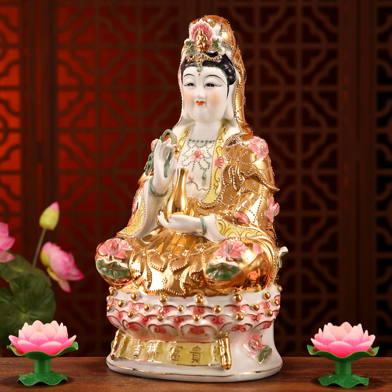 精品金身扶瓶坐莲观世音菩萨神像家居镇宅求平安富贵开光佛像摆件