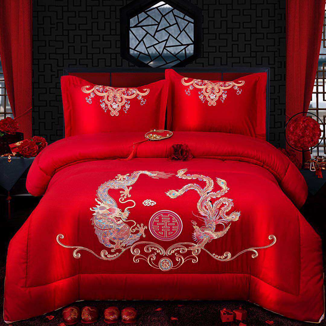 南极人结婚被子陪嫁大红红色婚庆棉被双人加厚化纤被