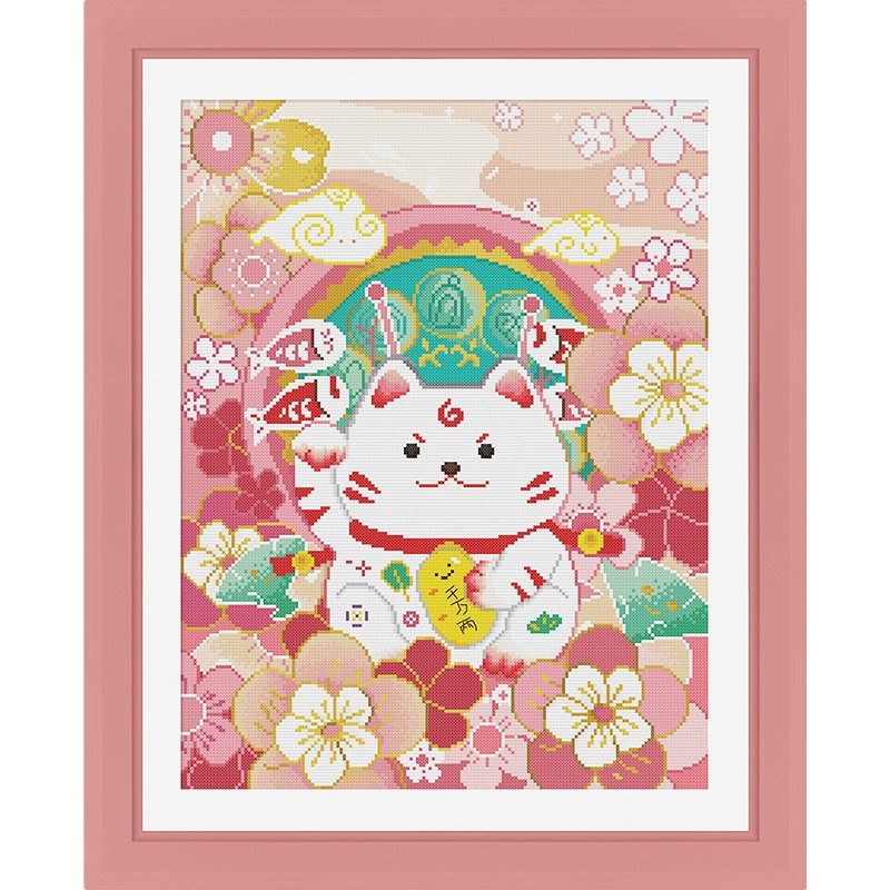 招财猫ks布自己自己清新新印十字绣挂画书房客厅十字绣套件