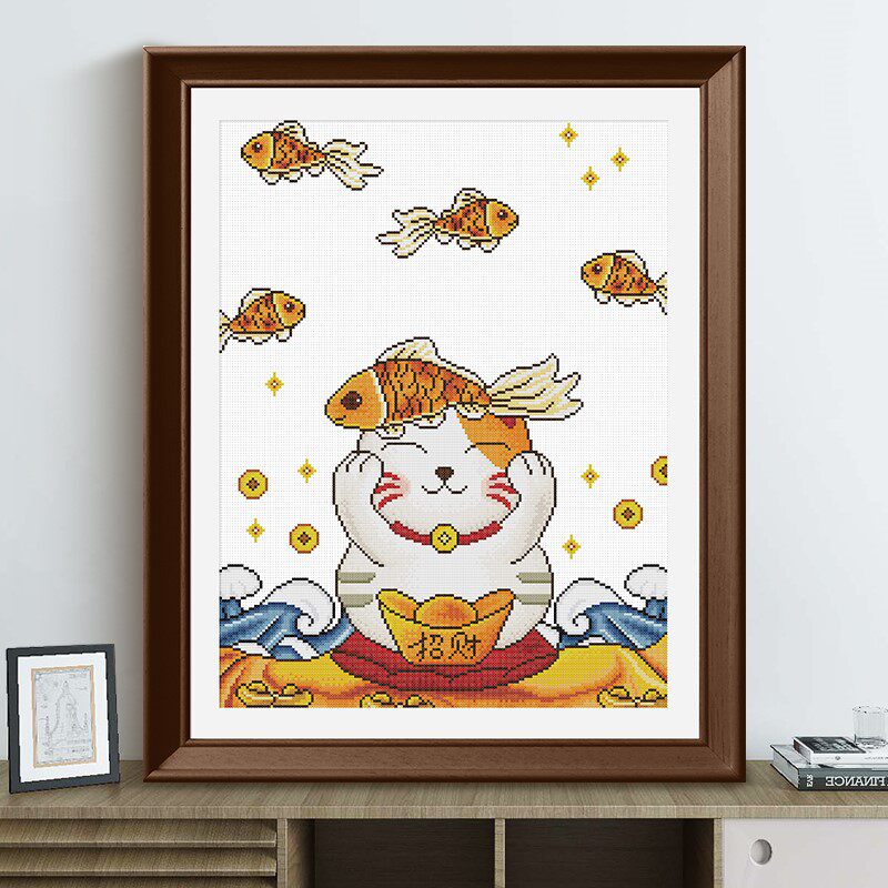 ks十字绣新款卡通动漫招财猫客厅书房挂画手工十字绣套件