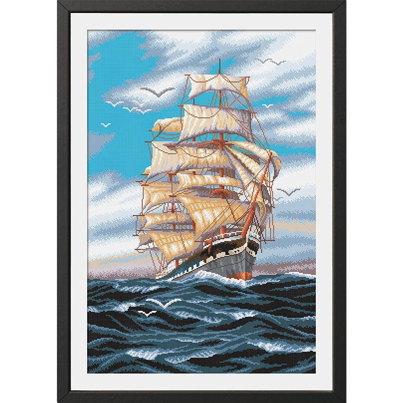 ks十字绣2020新款一帆风顺现代玄关海景帆船欧式十字绣套件