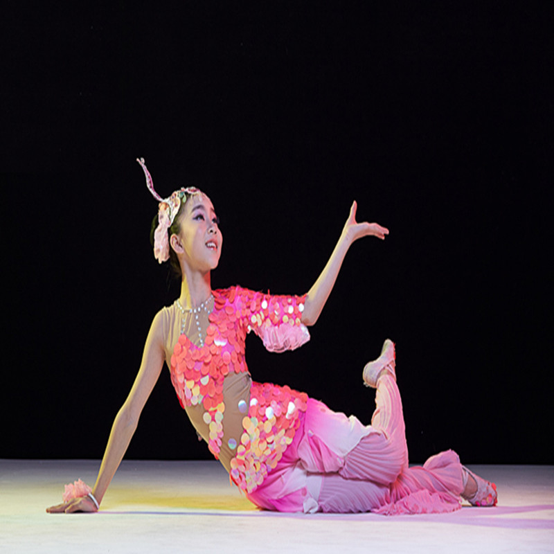 舞蹈唧唧鱼跃演出服儿童傣族独舞美人鱼表演鱼儿儿童演出服
