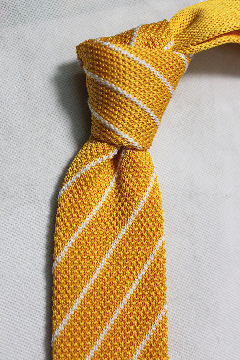 领带外贸出口黄色条纹针织平头55cm男士休闲窄款领带
