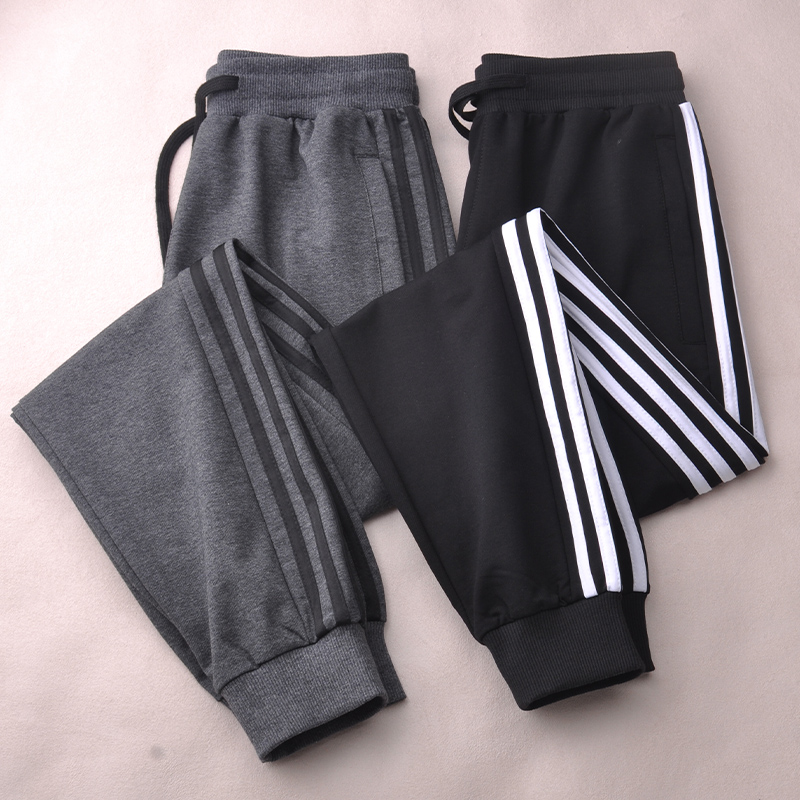 春夏秋冬24h 三条杠裤子束口男式长裤棉质灰黑杠拉链口袋运动卫裤