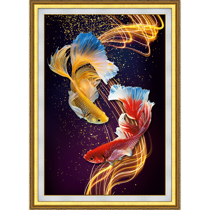 招财双鱼十字绣2021新款客厅线绣年年有余锦鲤玄关十字绣套件