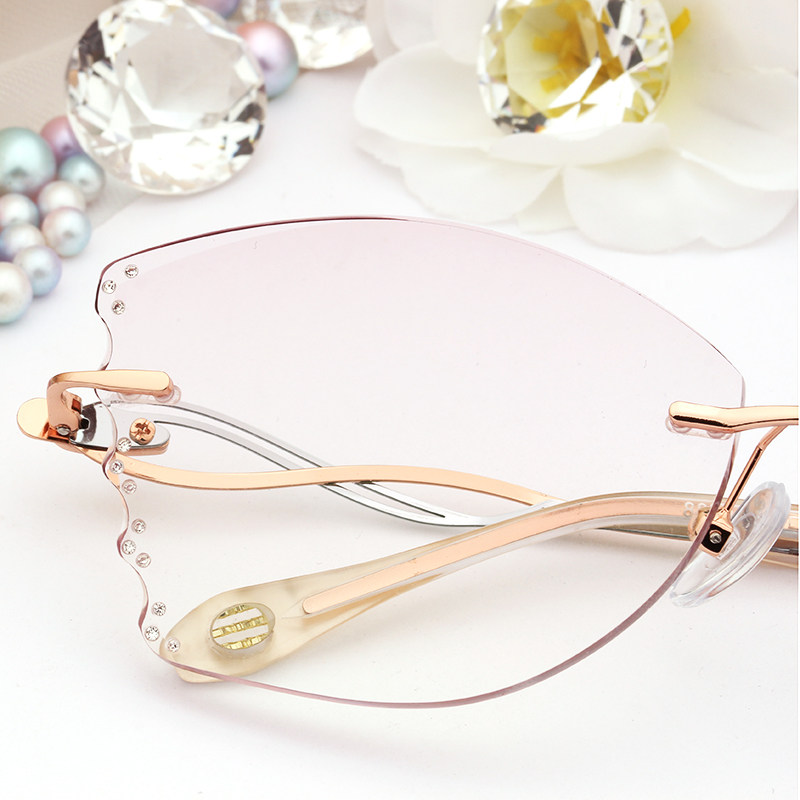 popmix潮流汇蝴蝶型防蓝光近视眼镜女可配度数无框钻石切边眼镜架