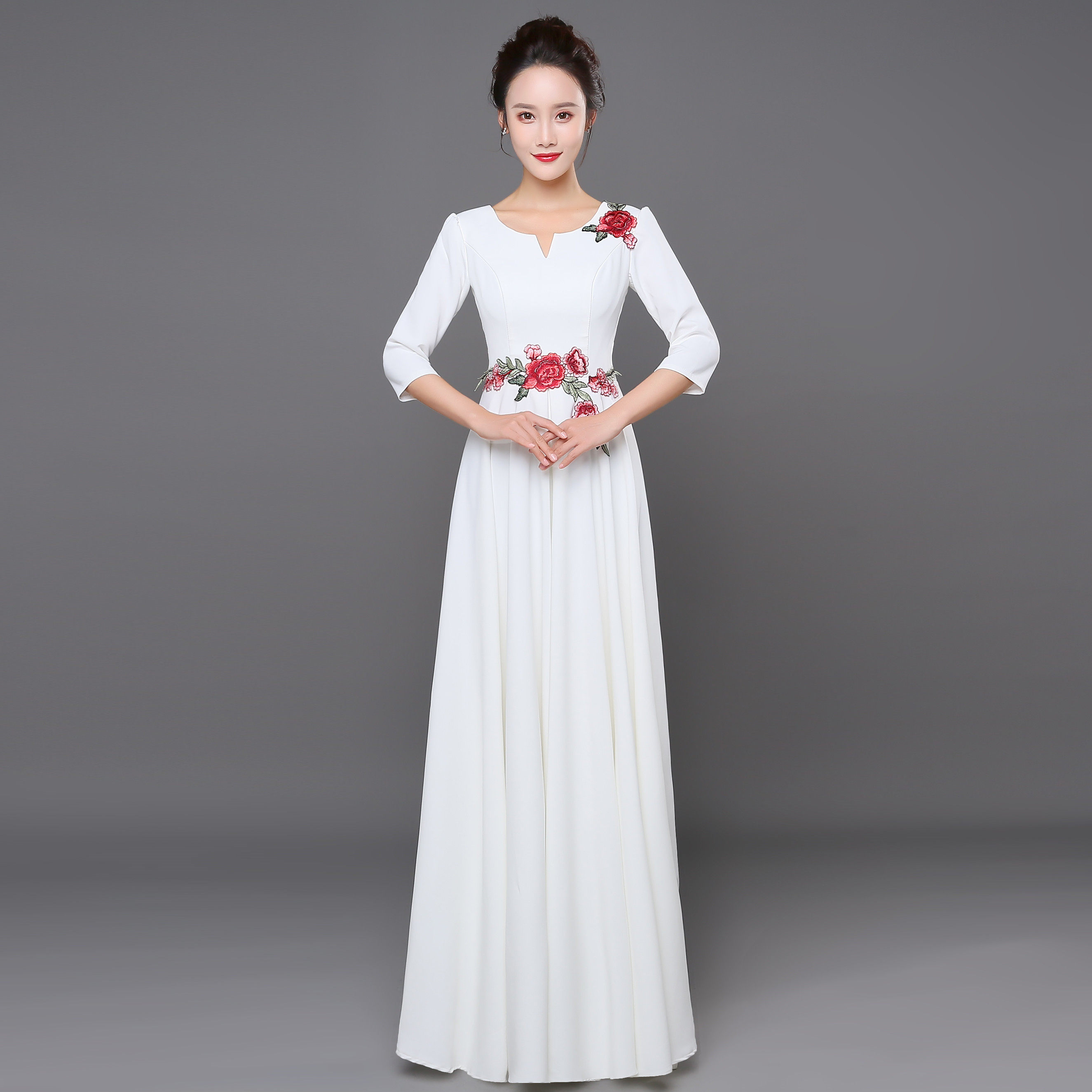 合唱服长裙演出服女士修身款大合唱团演出服装宴会连衣裙