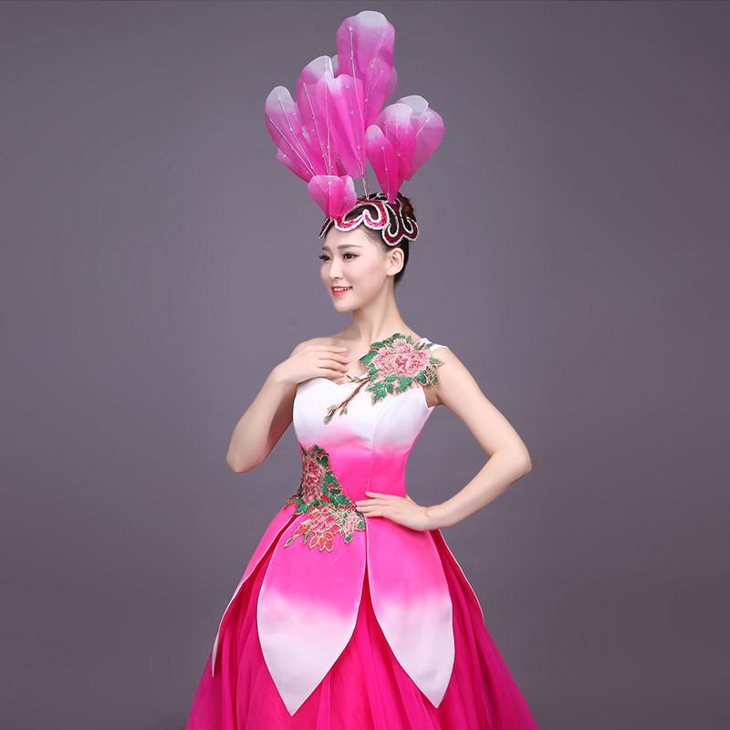 儿童演服装3d立体花瓣裙荷花裙伴舞裙开场舞大摆裙文艺汇演比赛服