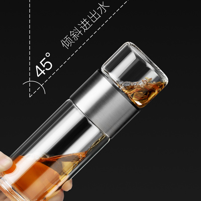 尚明茶水分离杯子双层玻璃杯车载便携式随身泡茶玻璃杯