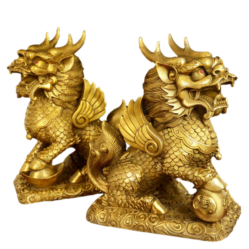 纯铜麒麟摆件护宅门口招财开业礼品一对家居工艺品客厅汽车摆件