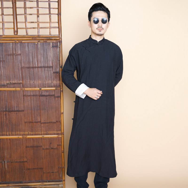 中国国风男士长衫复古中式唐装长袍民族服装相声风衣