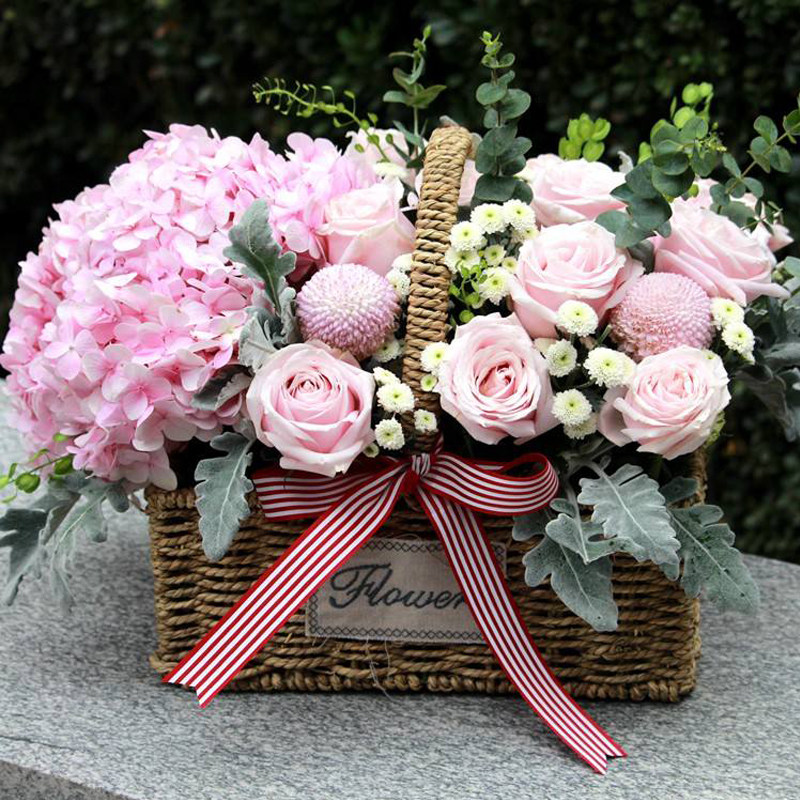 母亲节创意混搭绣球手提花篮生日节日鲜花速递同城鲜花速递同城