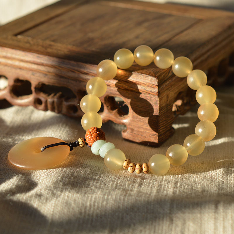 西藏天然羊角佛珠手串女平安扣手链民族民族风风清手串