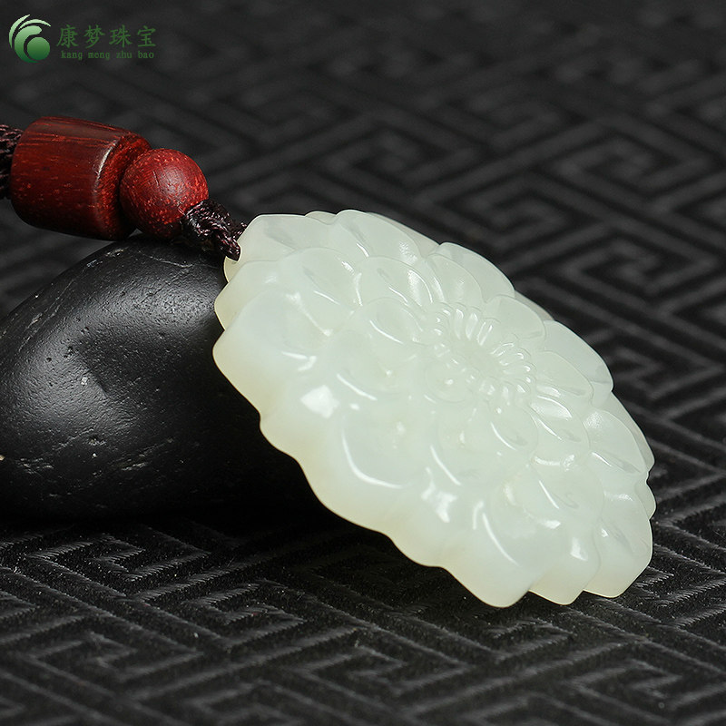 天然新疆和田花开富贵吊坠白玉花玉女士项链毛衣颈饰