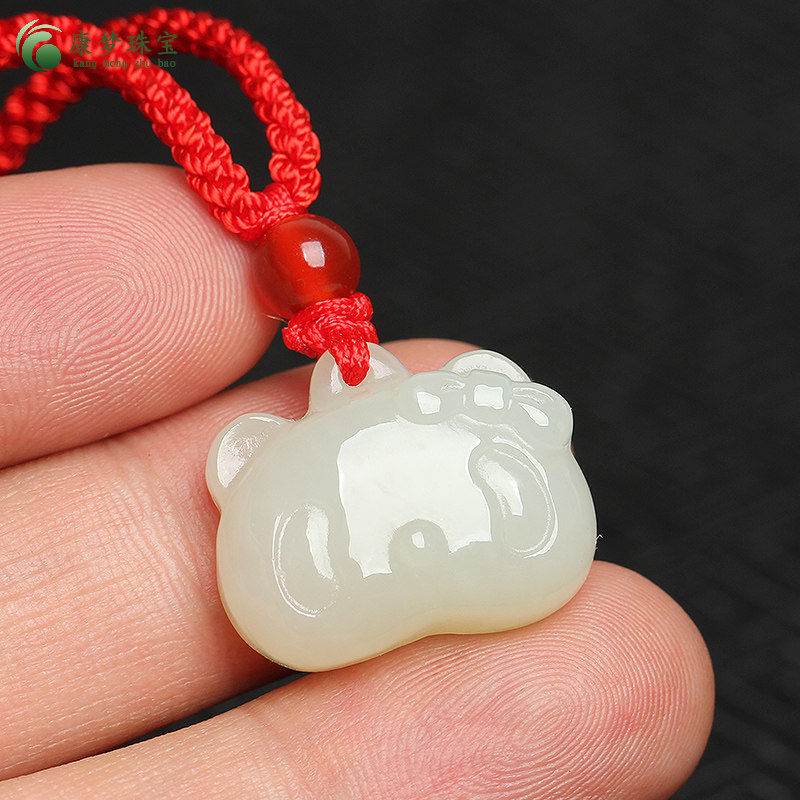 天然新疆和田白玉卡通卡通猫猫咪吊坠玉石宝宝颈饰