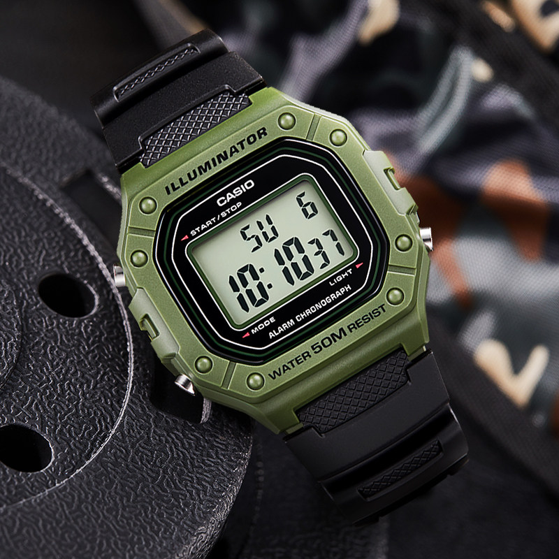 casio卡西欧夏季小方方块电子表时尚运动防水手表w218h1a2a3a4b2日韩