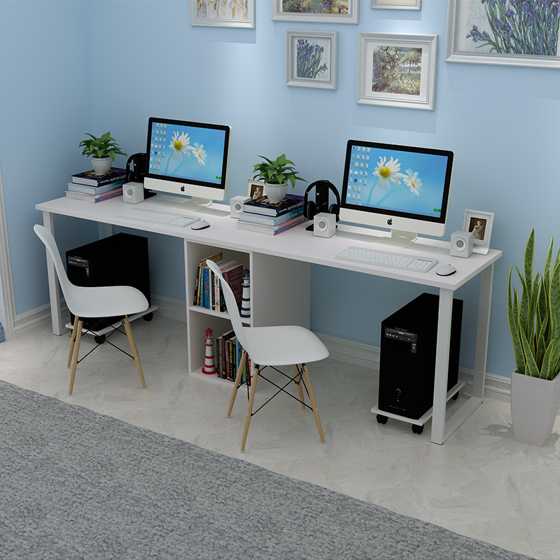 双人电脑桌台式桌家用书柜书桌书架组合学生简约现代写字桌办公桌