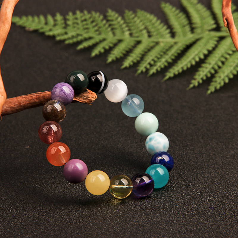天然原矿五行多宝水晶手串高档男女招财转运彩虹手链