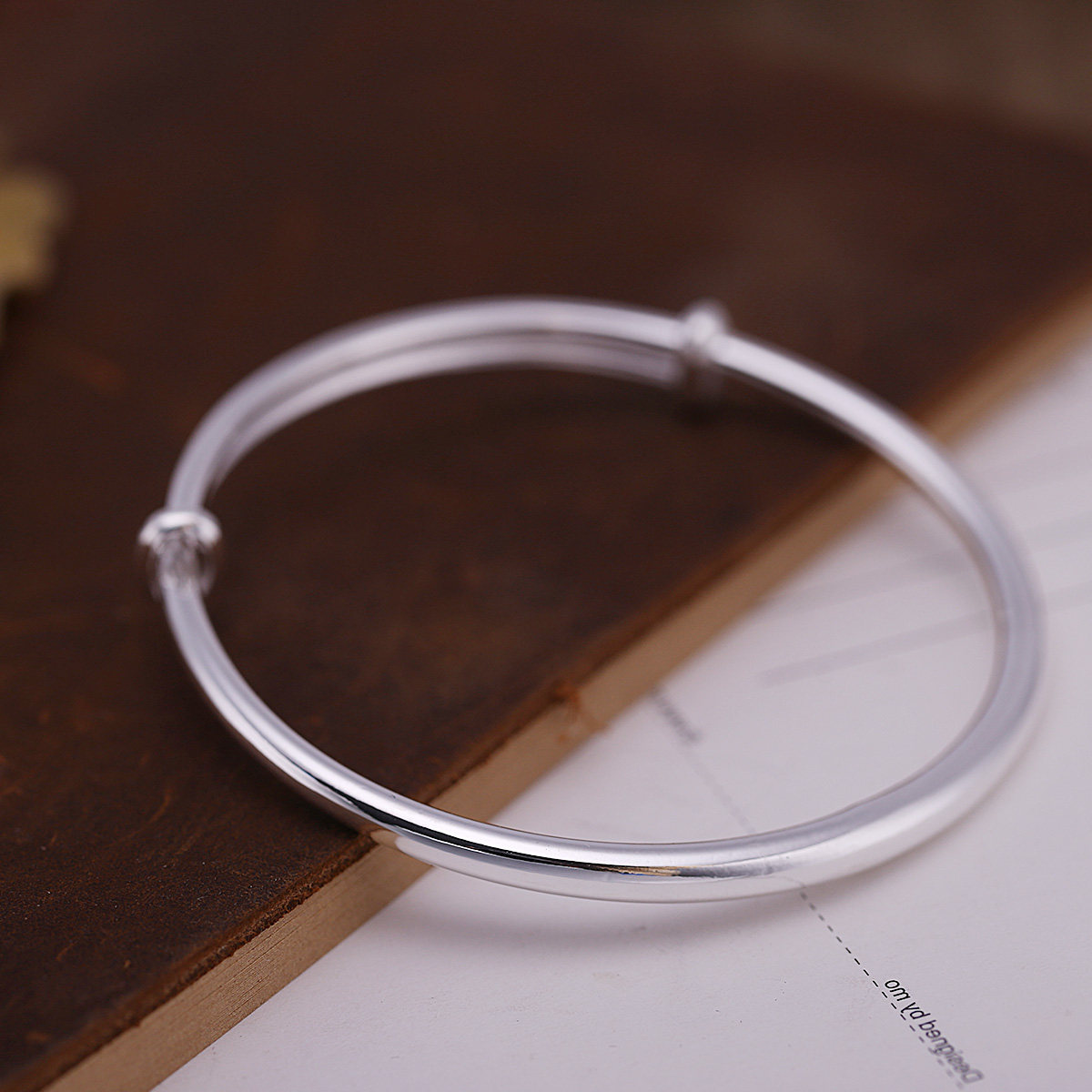 纯银手镯999女光面推拉拉环镯子经典复古银首手镯