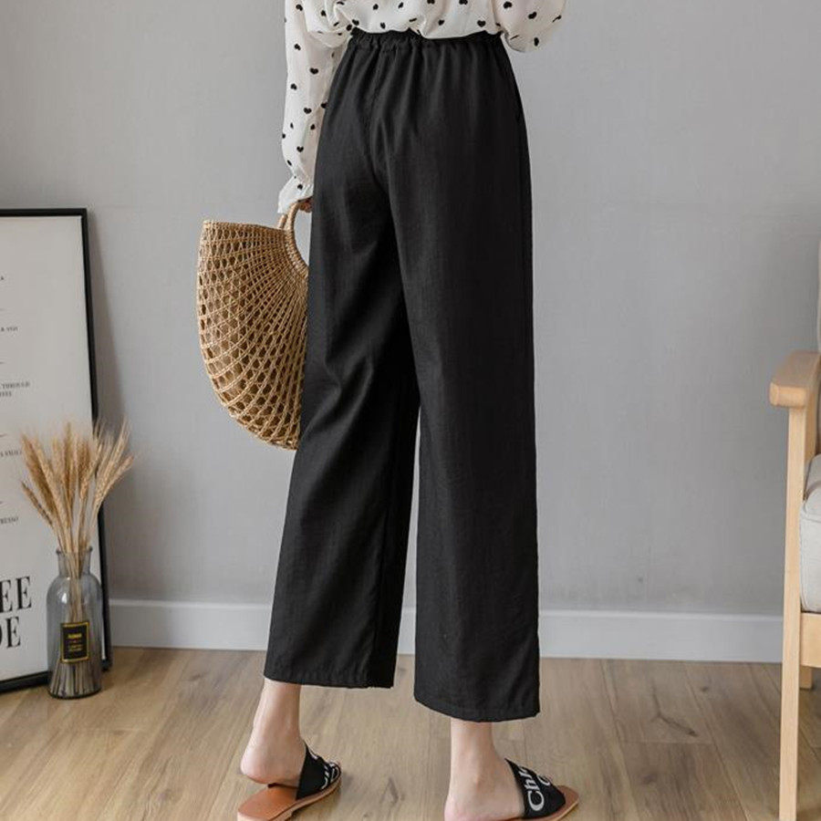 春秋黑色阔腿裤女百搭直筒九分休闲裤子女学生韩版宽松显瘦胖妹妹