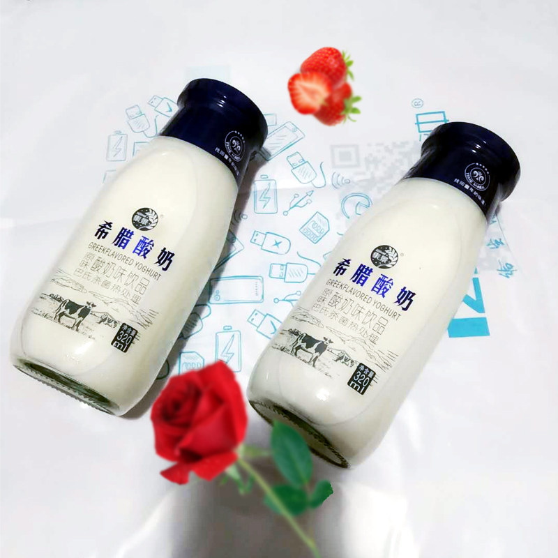 希腊风味酸奶原味酸奶味饮品玻璃瓶装整箱320ml*12益生菌早餐牛奶