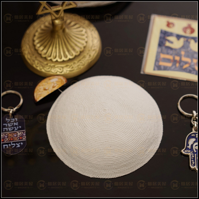 以色列进口犹太纪念品头饰小圆手工帽子纯白纯白色其他宗教工艺品