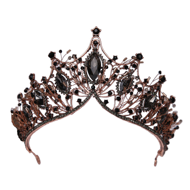 巴洛克新娘皇冠头饰水晶黑色王冠发饰十八岁公主成年女生日头冠18