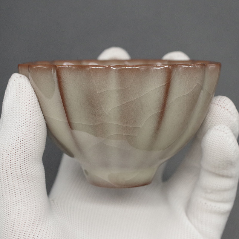 龙泉青瓷王文手工高档开片红胎传世哥窑品茗杯主人杯泡茶功夫单杯