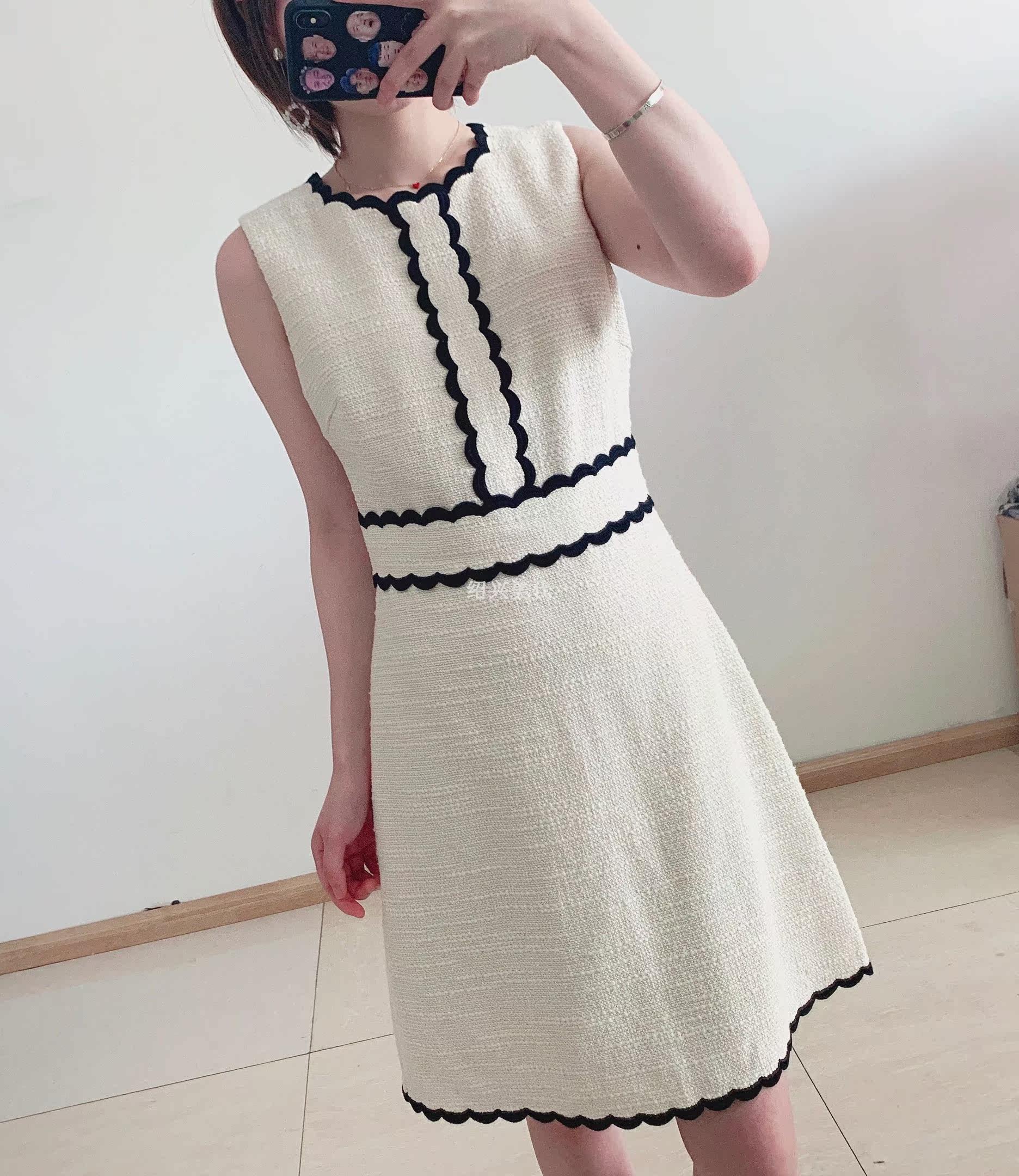 绍兴兴美katespade小香风花边圆领领收无袖连衣裙连衣裙