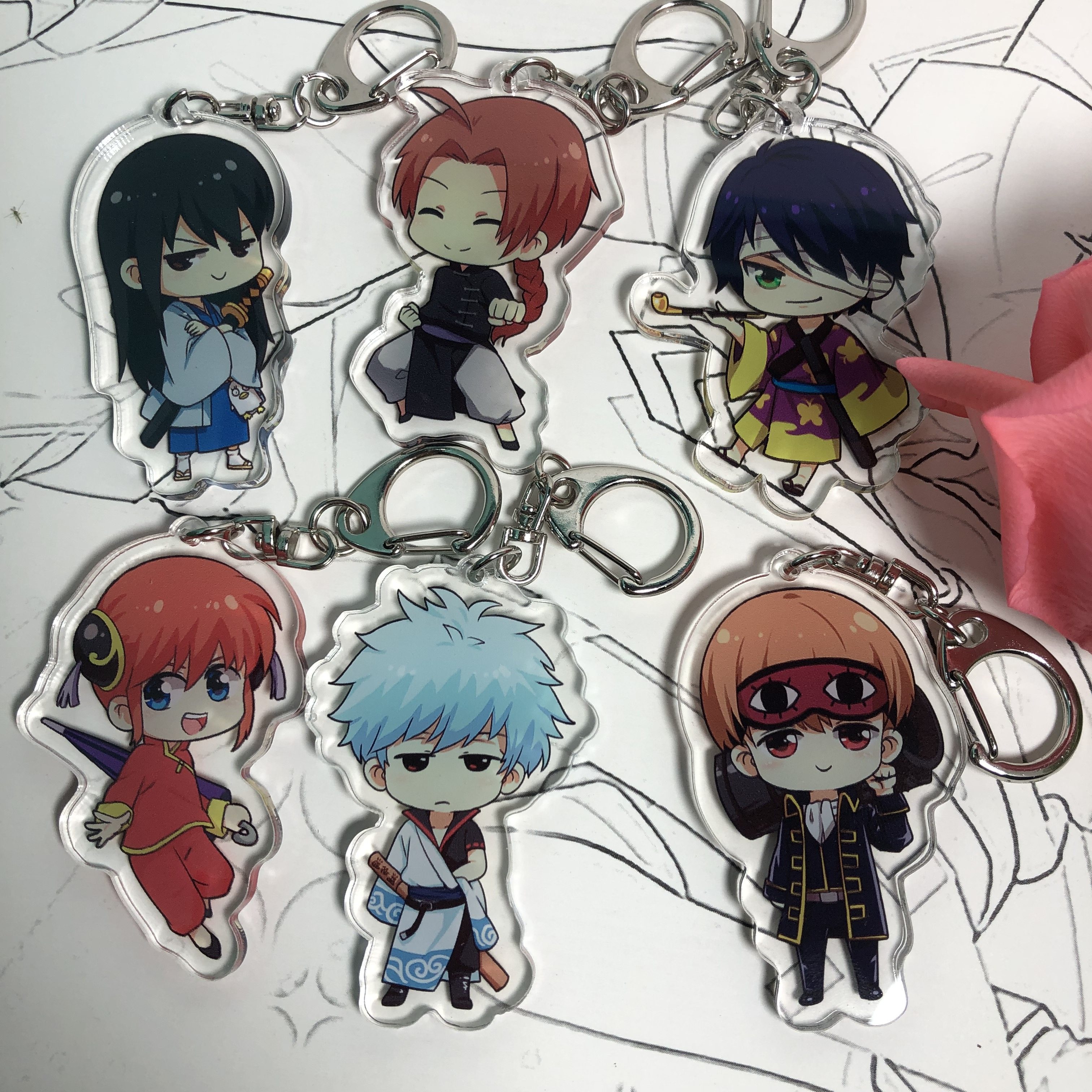 银魂动漫亚克力双层夹层图案挂件银时冲田神乐动漫挂件