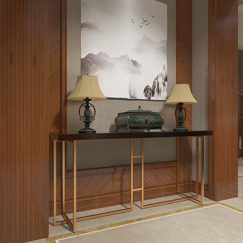 玄关新中式实木禅意客厅端景台金色铁艺装饰现代简约玄关台