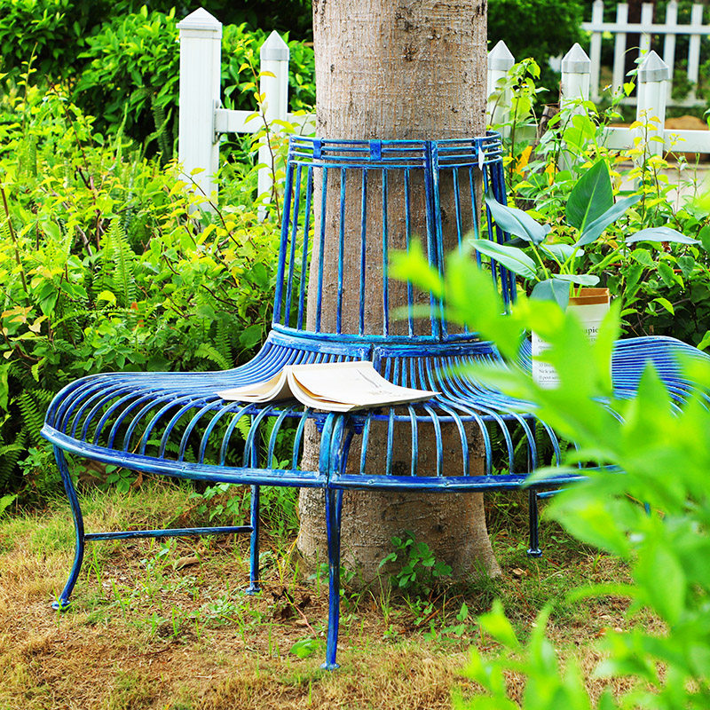 欧式复古围树半圆户外花园铁艺艺树围椅背靠公园椅