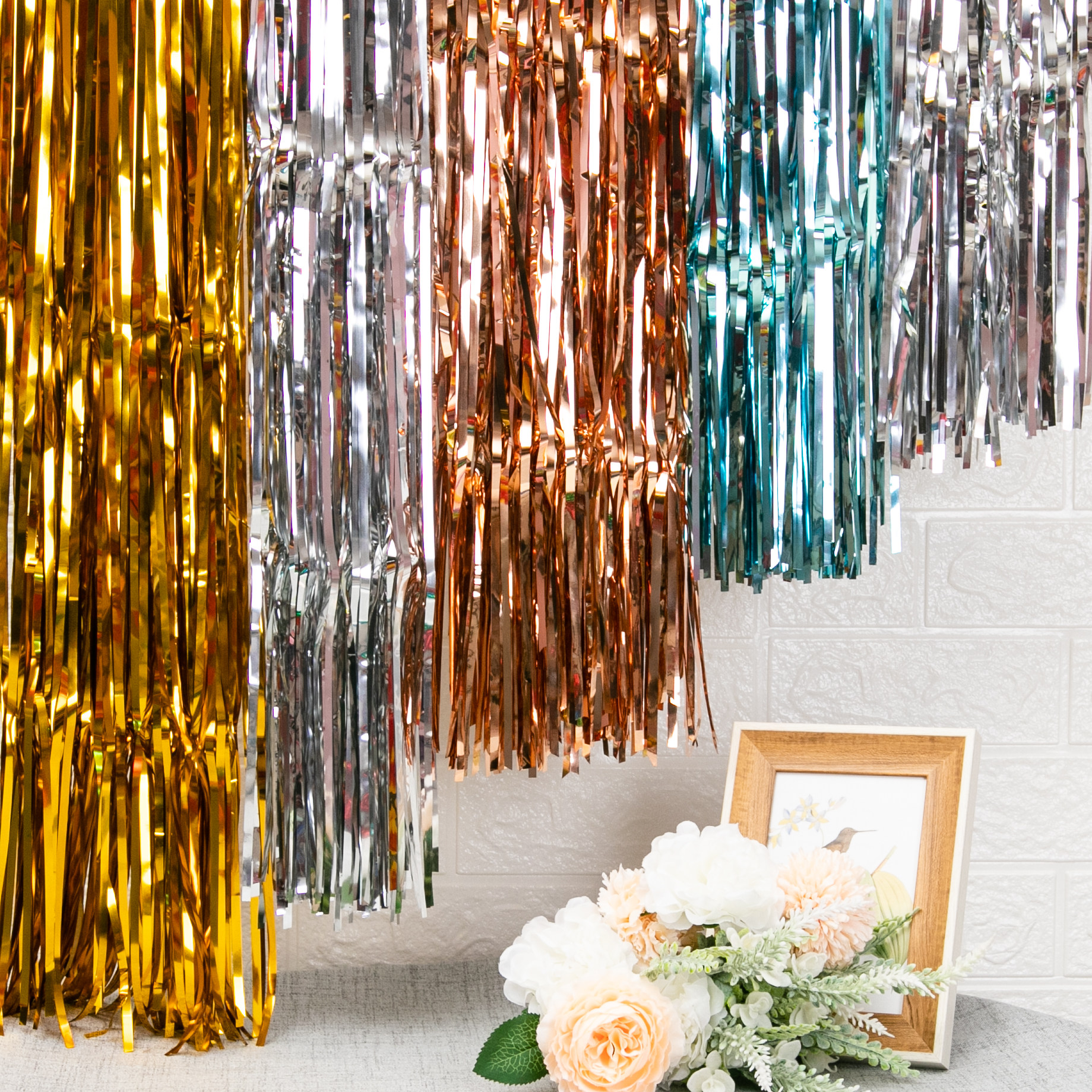 流苏雨丝帘金色银色婚礼婚庆背景墙装饰宝宝儿童周岁生日宴会布置