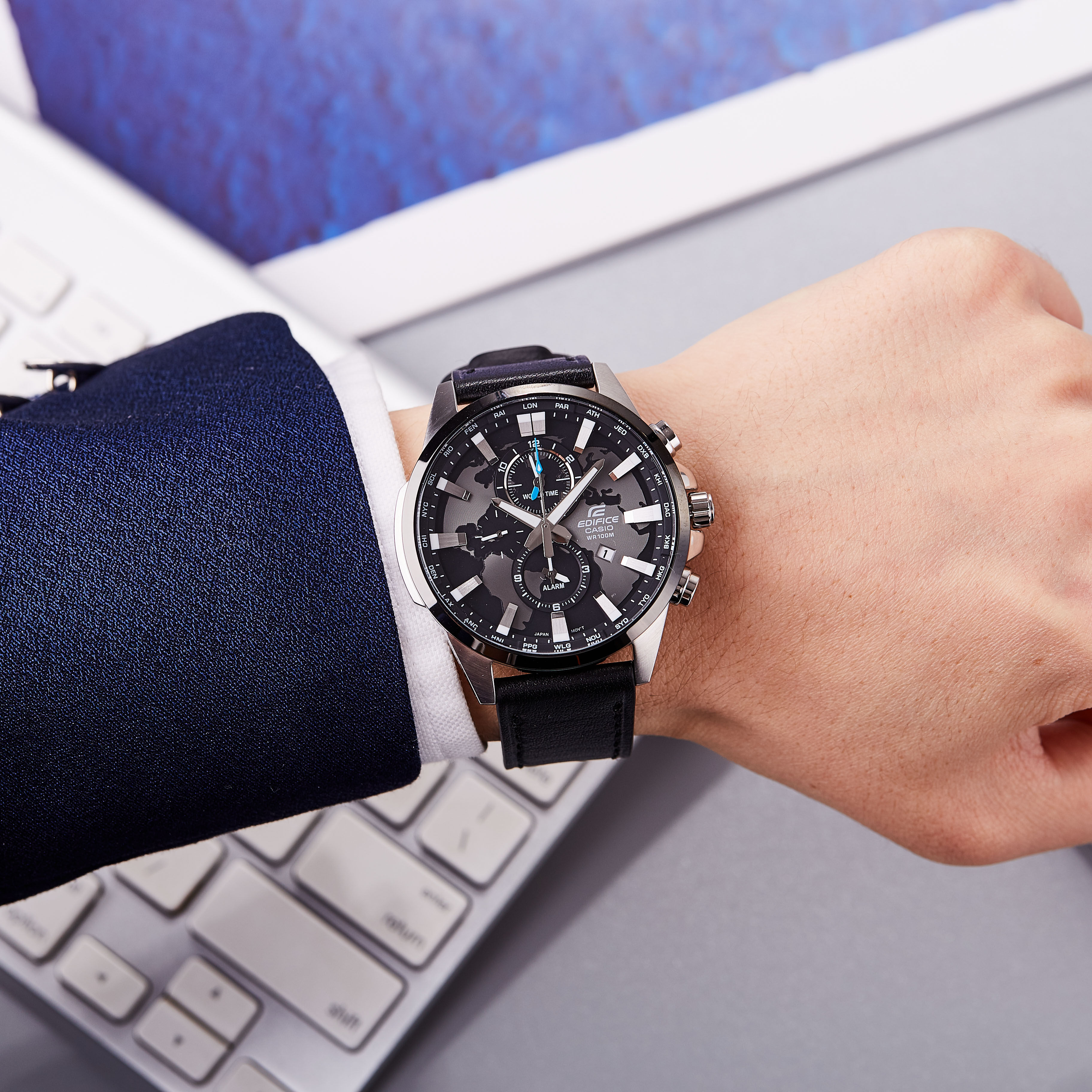 casio卡西欧手表男款edifice防水休闲商务石英表地球日韩腕表